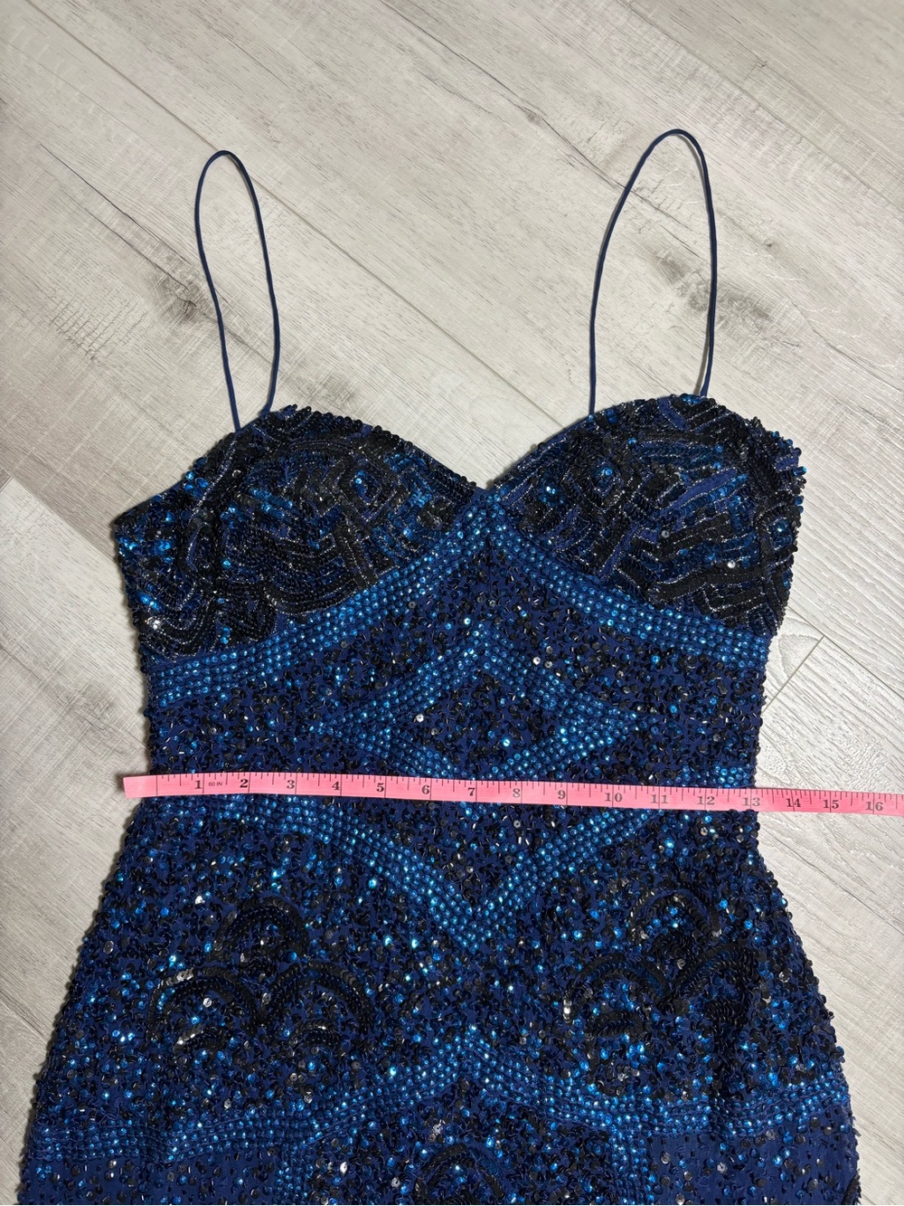 Aidan Mattox Sequin Mini Dress Navy Blue Beaded Cocktail Party Size 8 - Picture 6 of 12